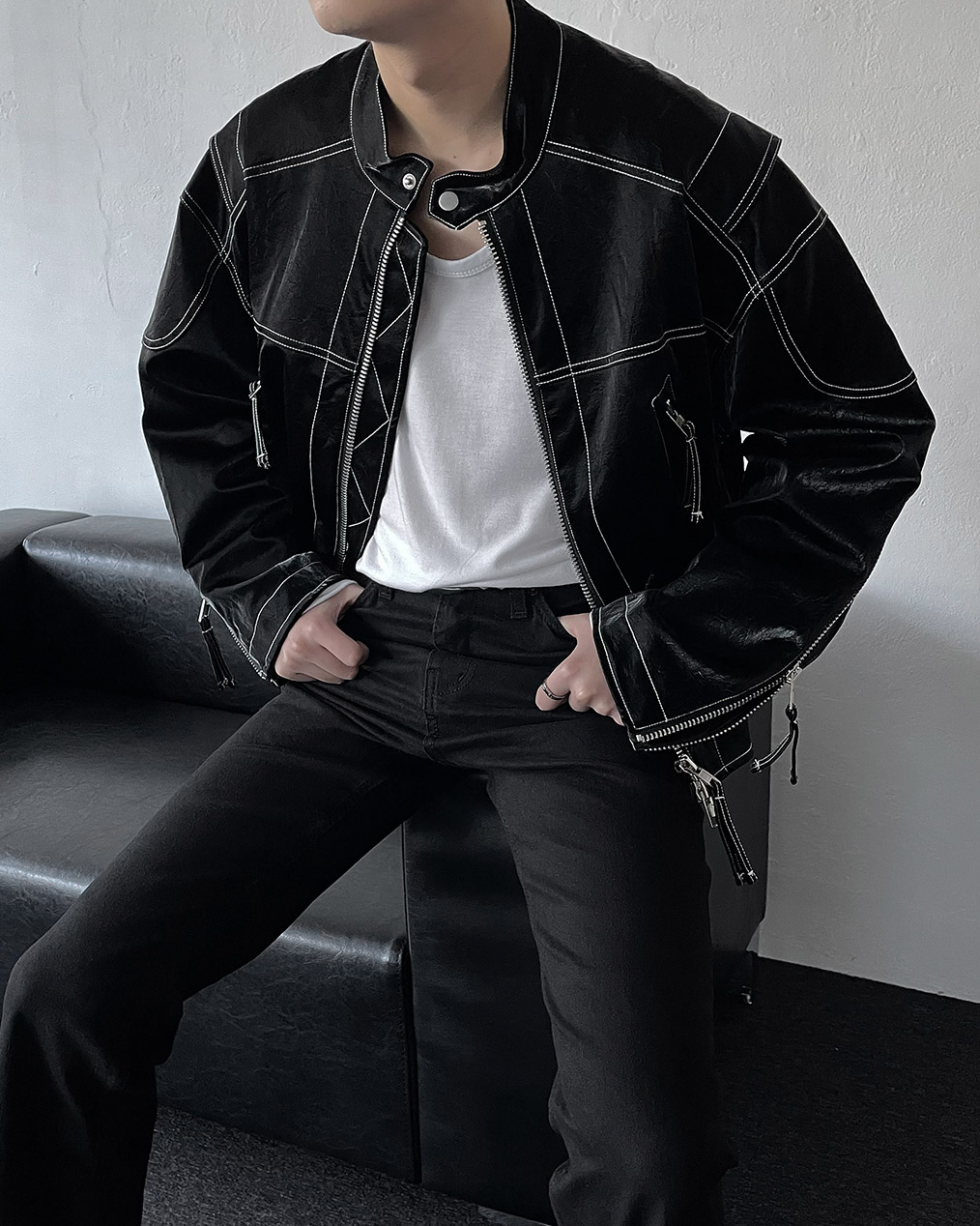 글로시 바이커 자켓