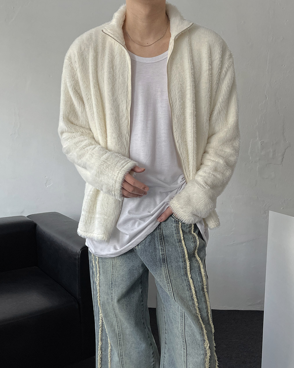 남자 투웨이 니트 집업