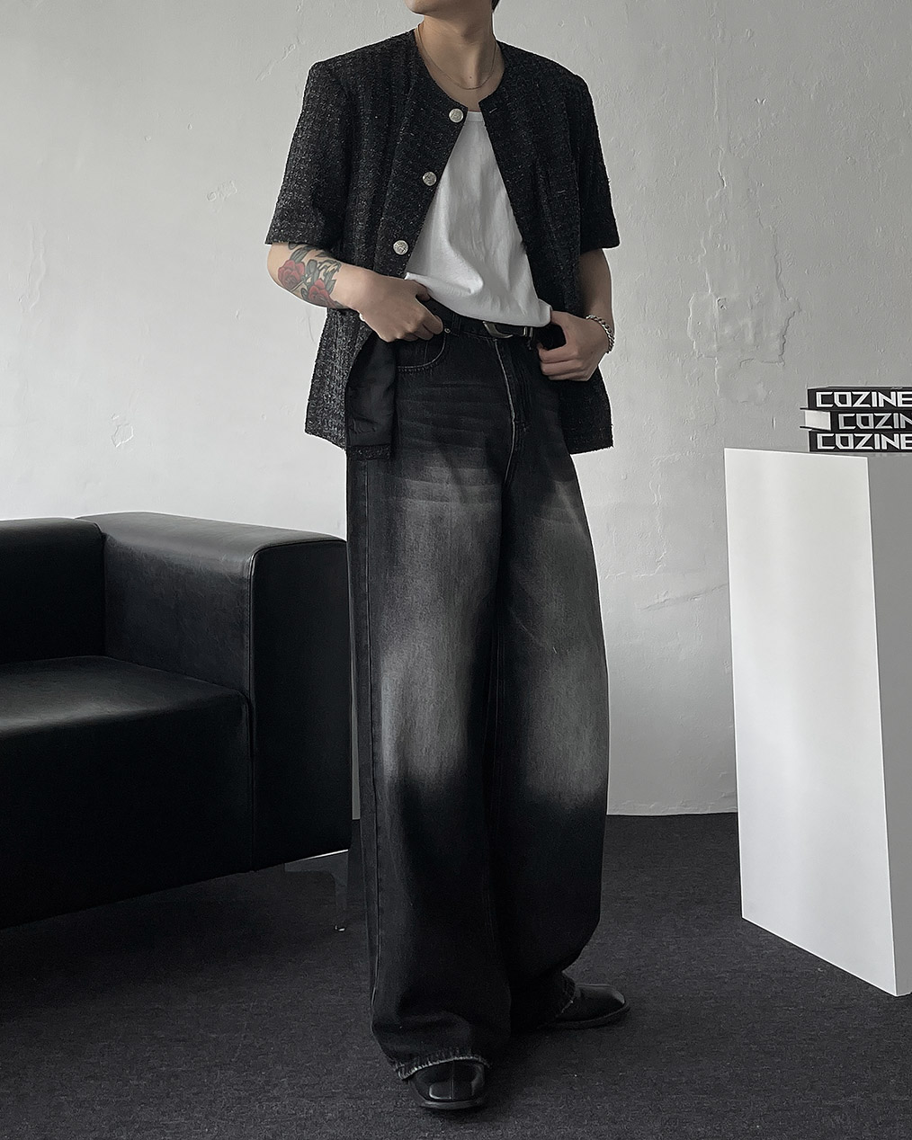 남자 반팔 트위드 자켓 코디