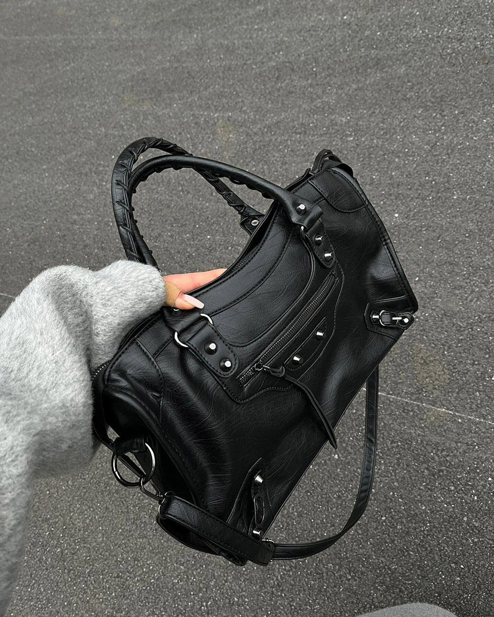 유니섹스 모터사이클 레더 크로스백