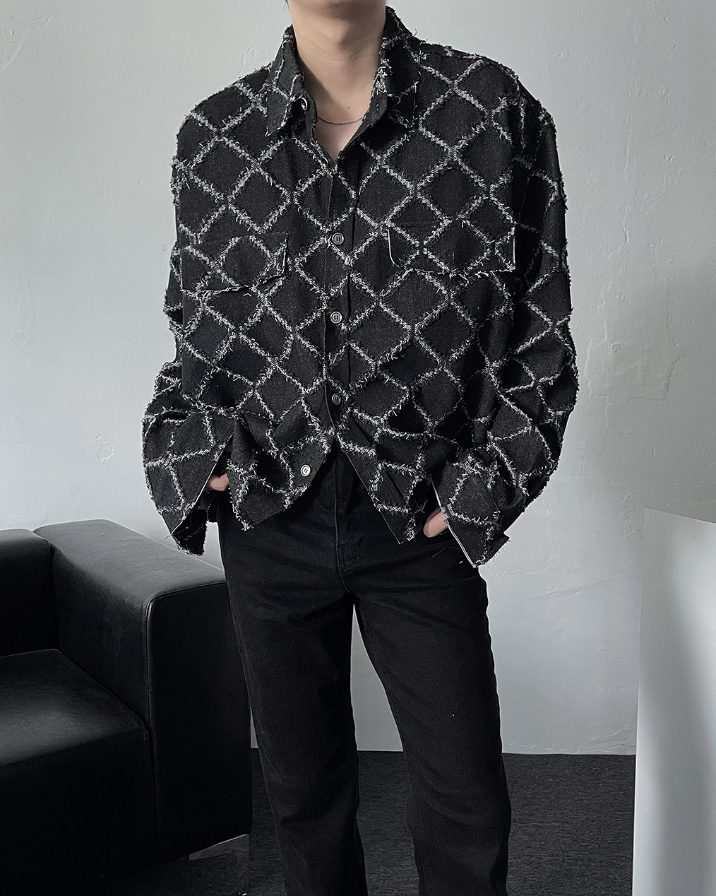 남자 크롭 데님 셔츠 자켓