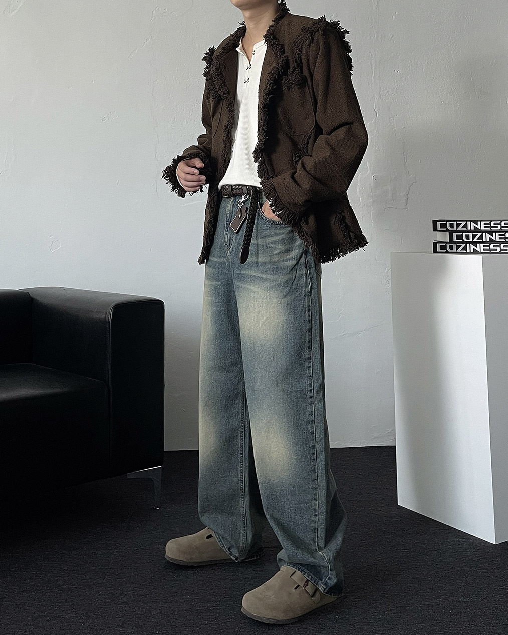 남자 오버핏 울 트위드 자켓