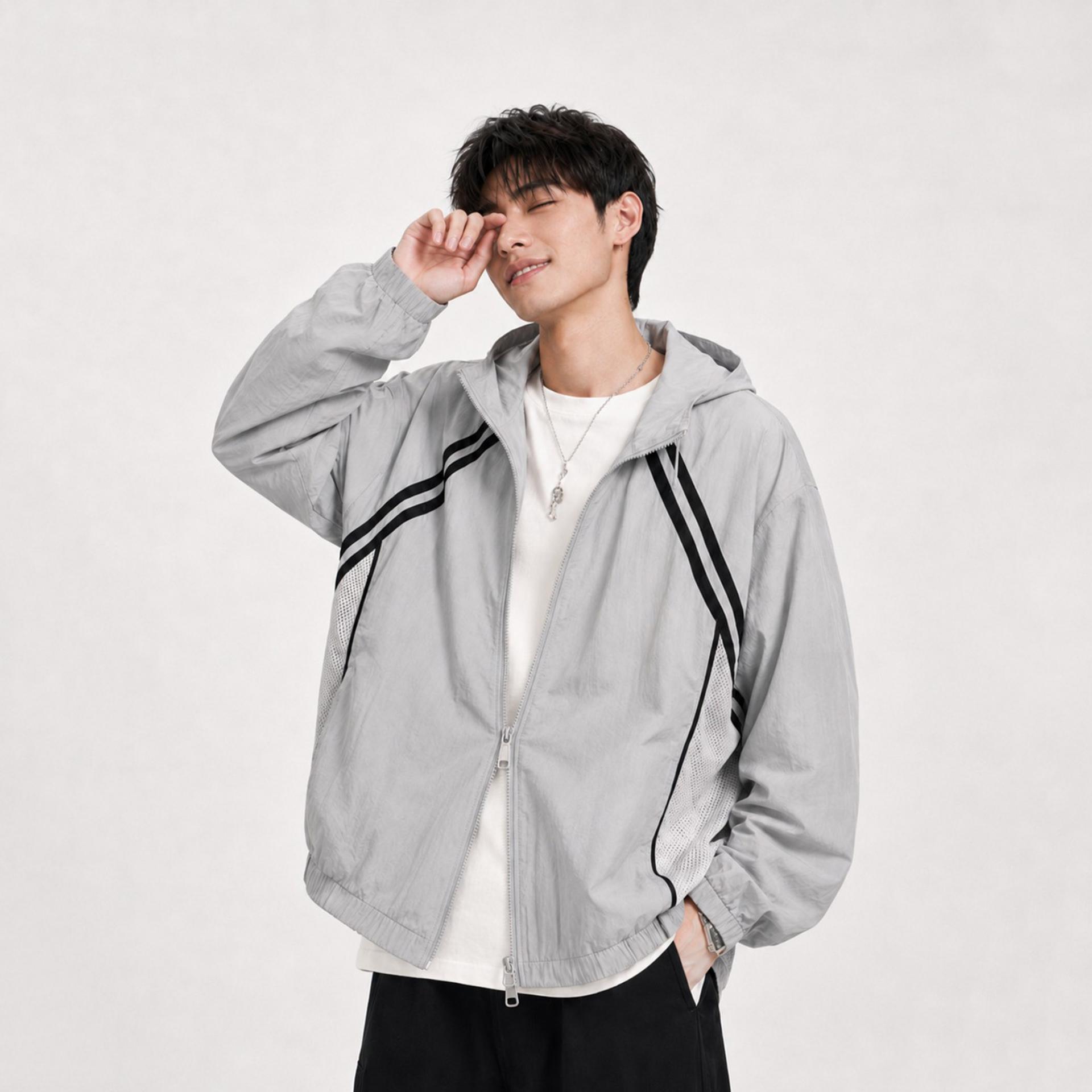 사선 라인 후드 바람막이