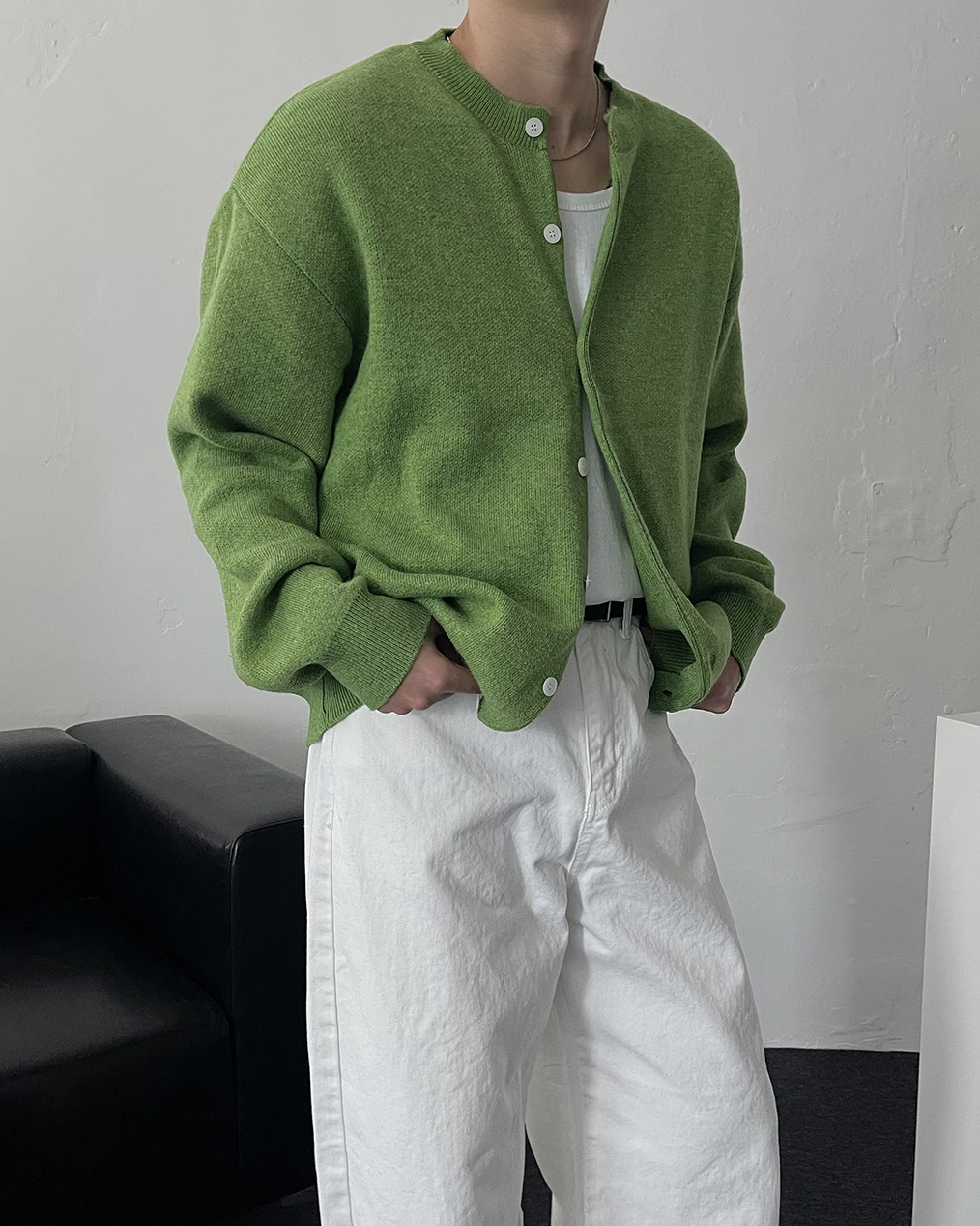 남자 레이어드 논카라 가디건