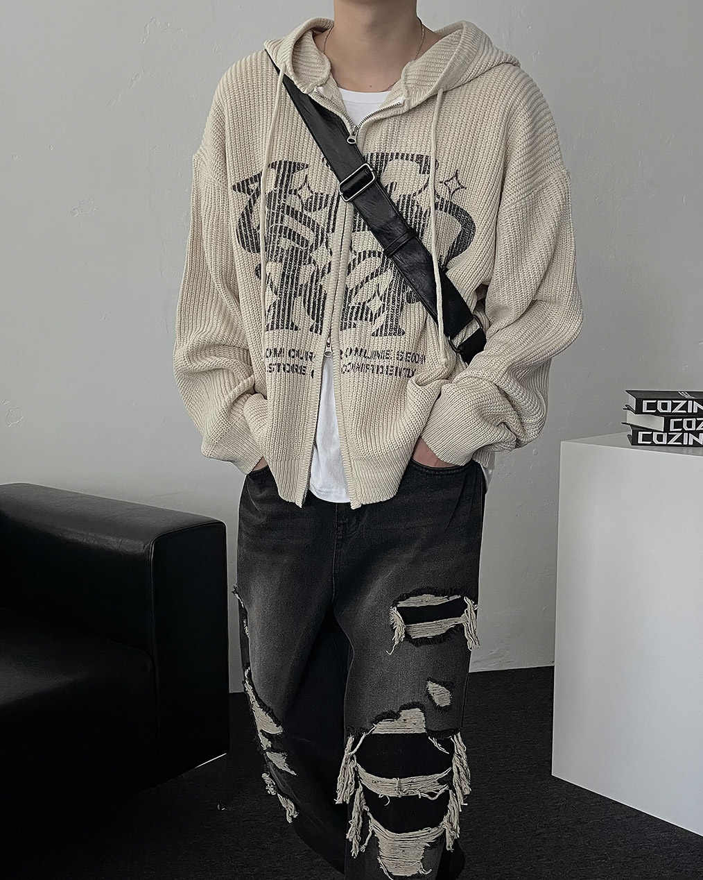 남자 후드 니트 집업 코디