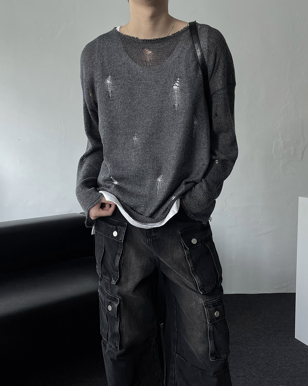 남자 데미지 긴팔 니트