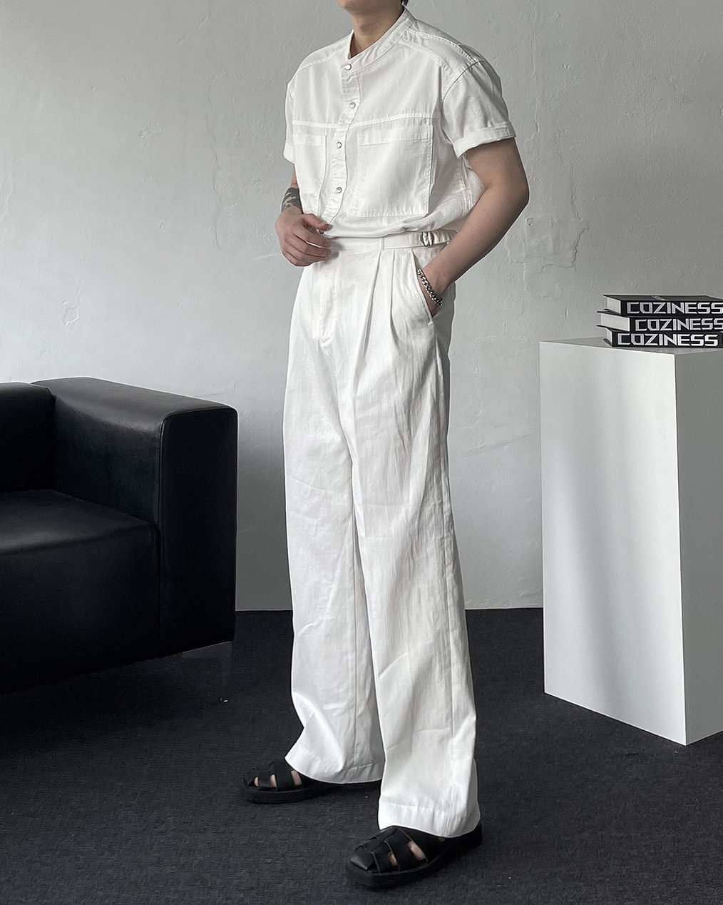 남자 반팔 롤업 셔츠