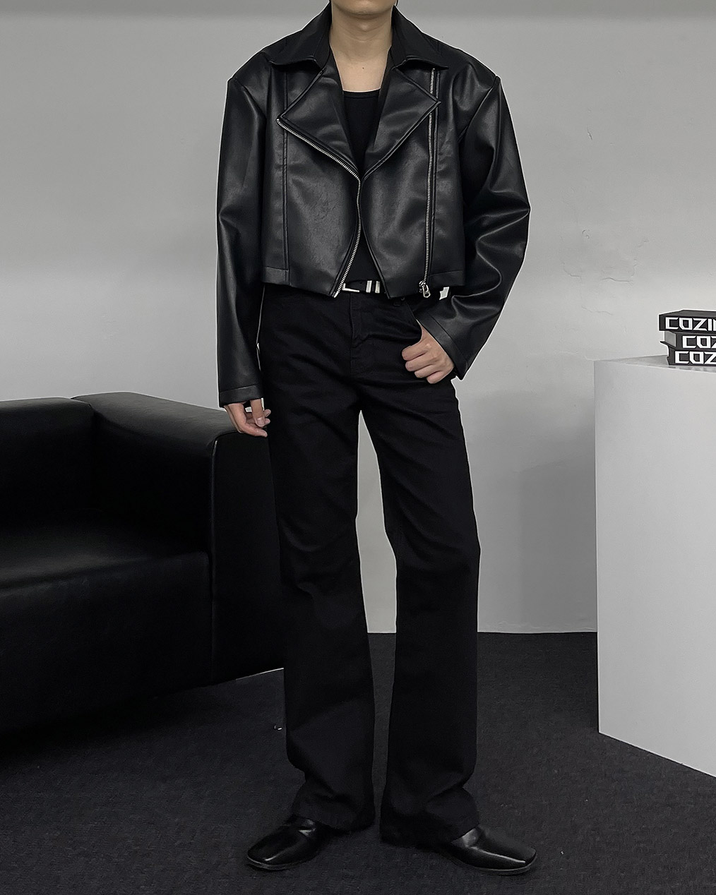 남자 레더 집업 자켓