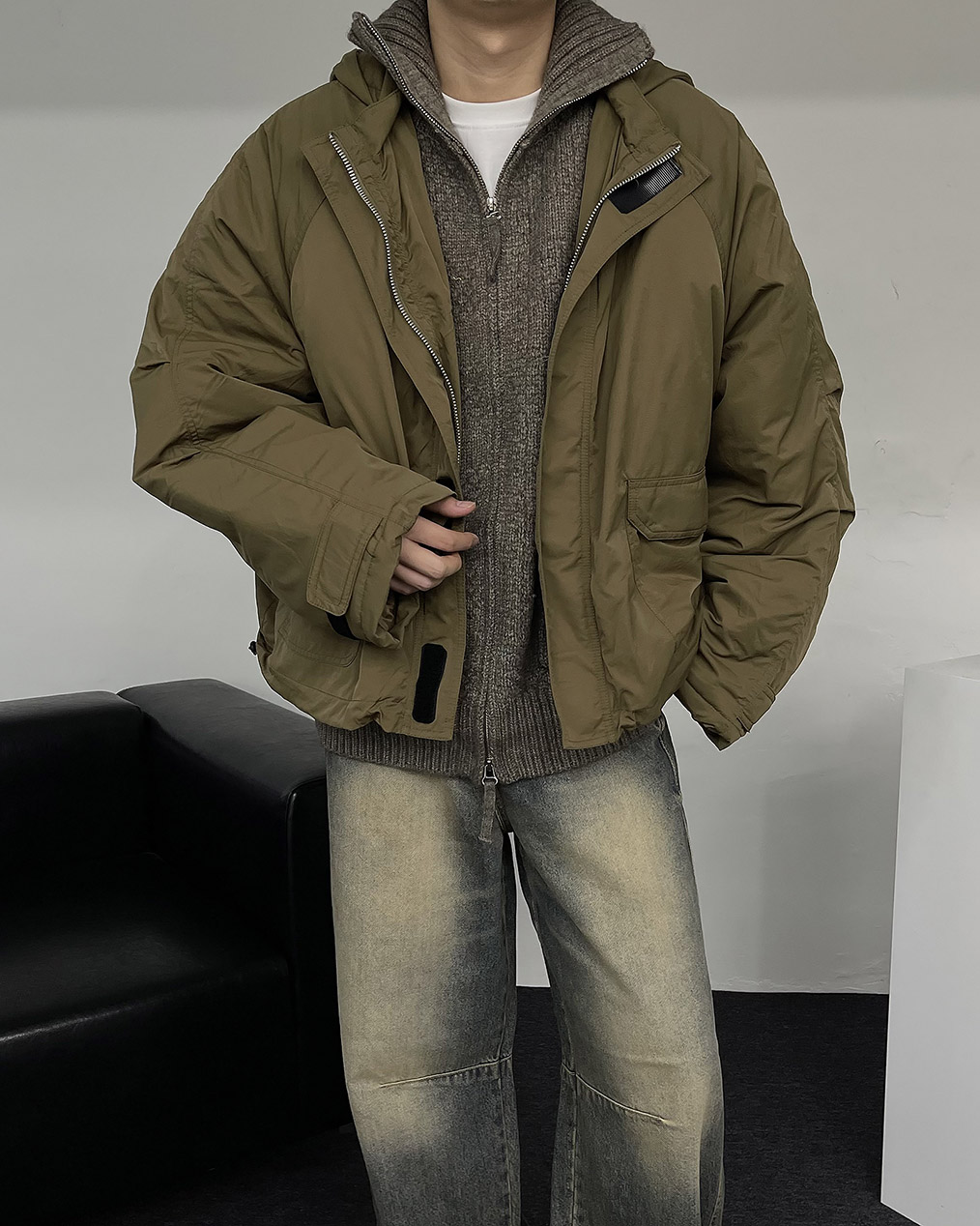 남자 크롭 야상 점퍼