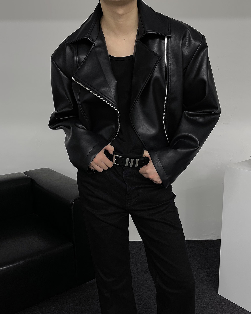 남자 레더 바이크 자켓