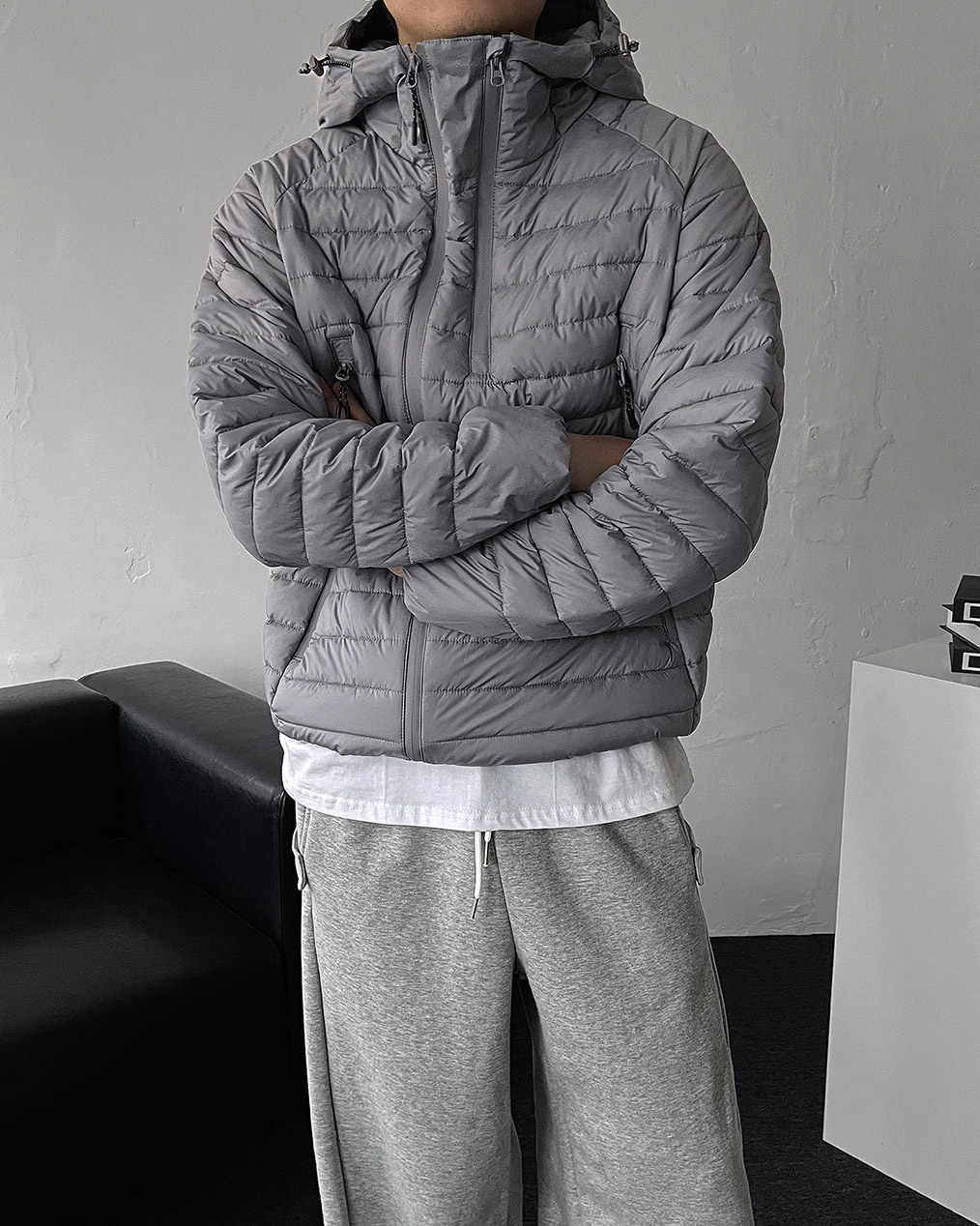 커플 후드 경량 패딩