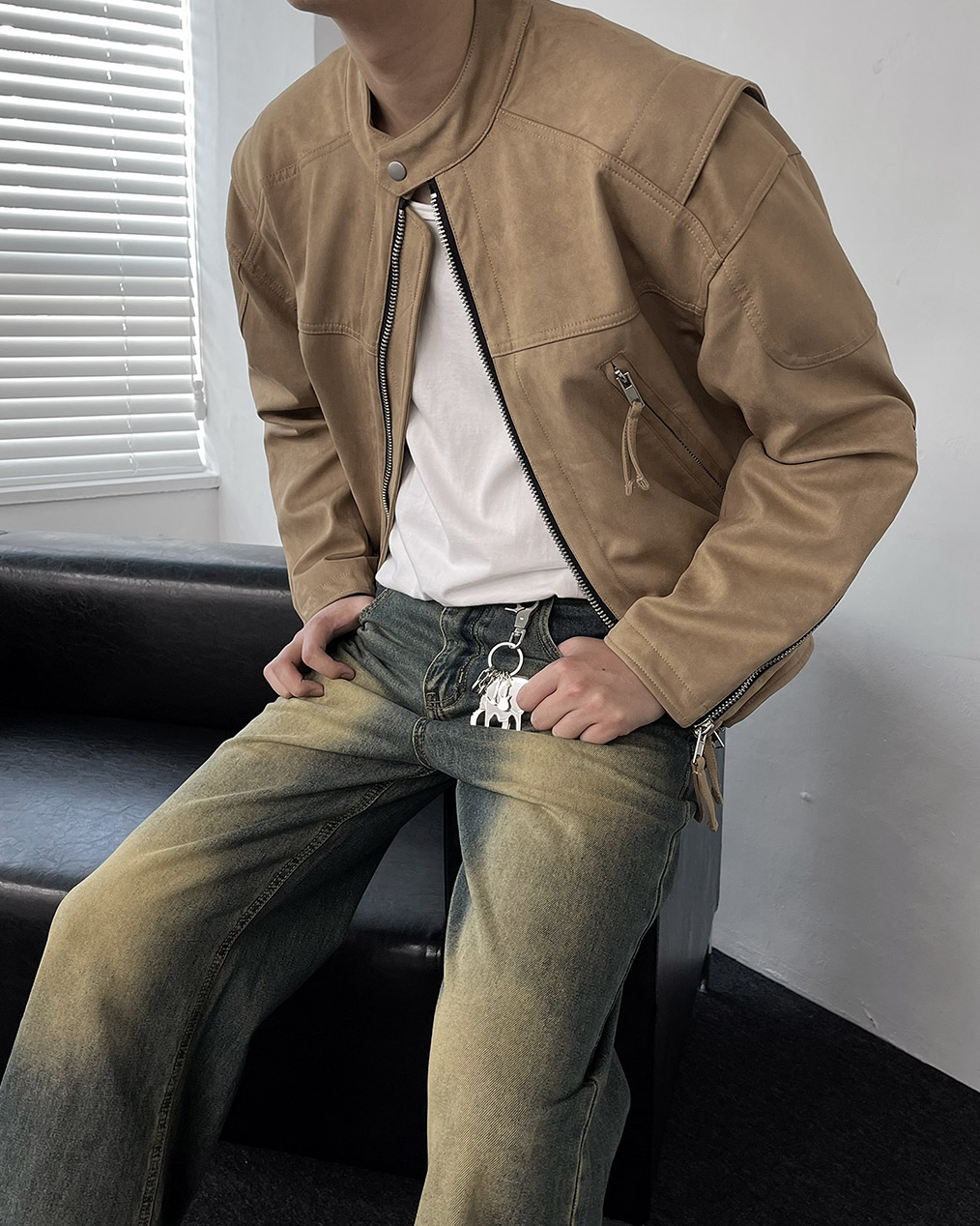 남자 노카라 크롭 자켓