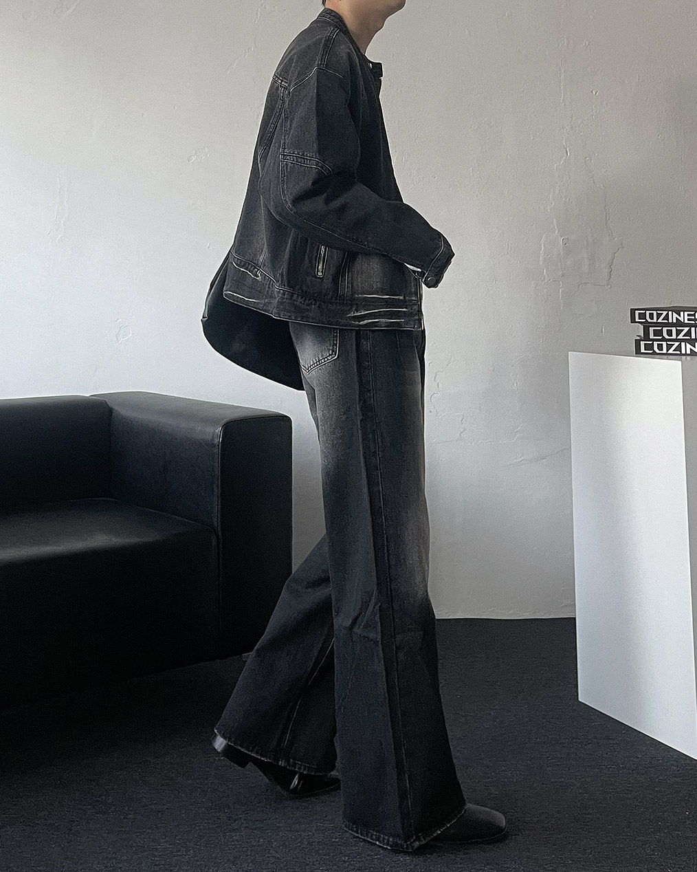 남자 바이커 크롭 흑청자켓