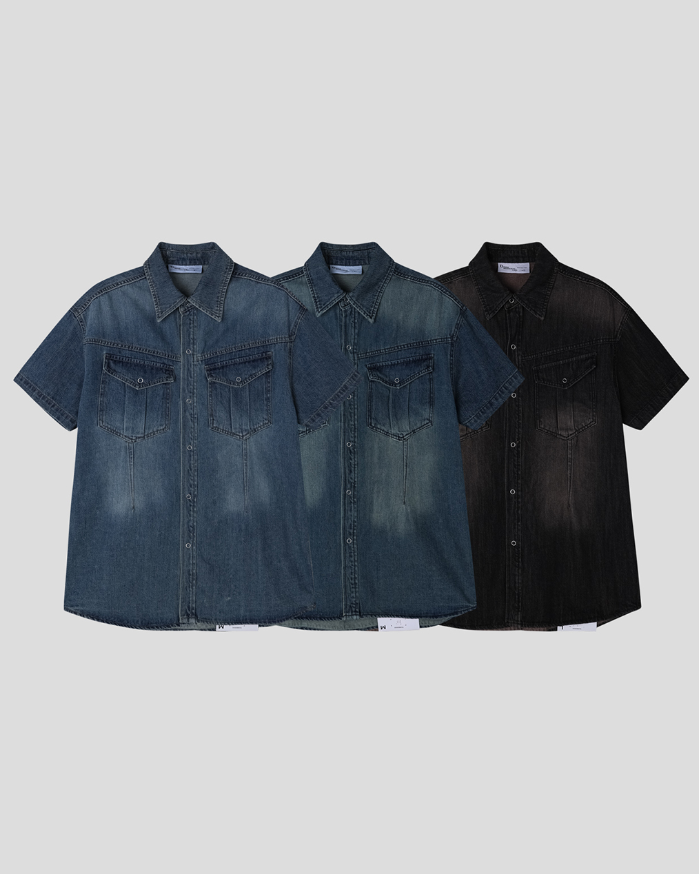 남자 웨스턴 데님 반팔 셔츠