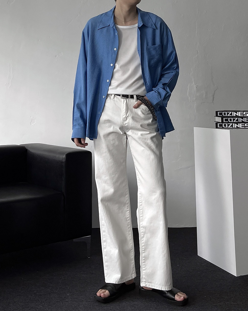 남자 오버핏 여름 얇은 긴팔 셔츠