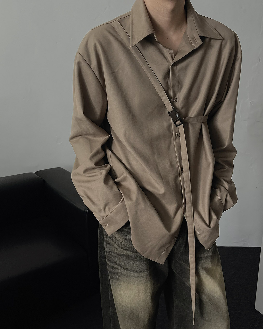 남자 버클 벨트 셔츠