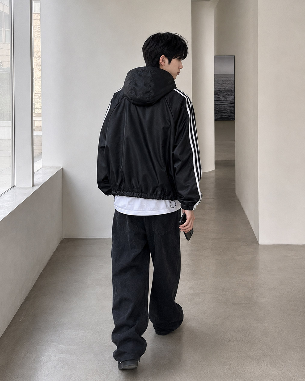 Unisex 투웨이 더블 라인 후드 바람막이 (2 colors)