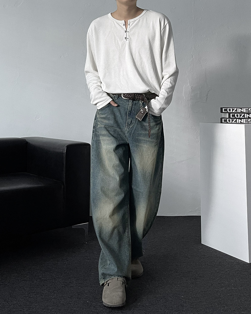 남자 헨리넥 이너 긴팔 티셔츠