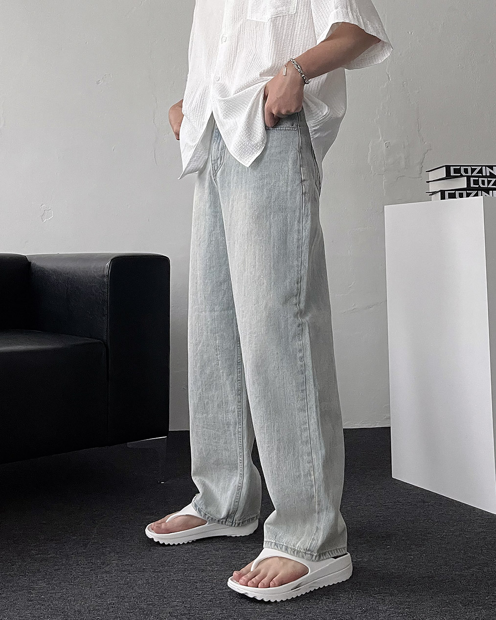 남자 올밀크 슬랍 데님 팬츠