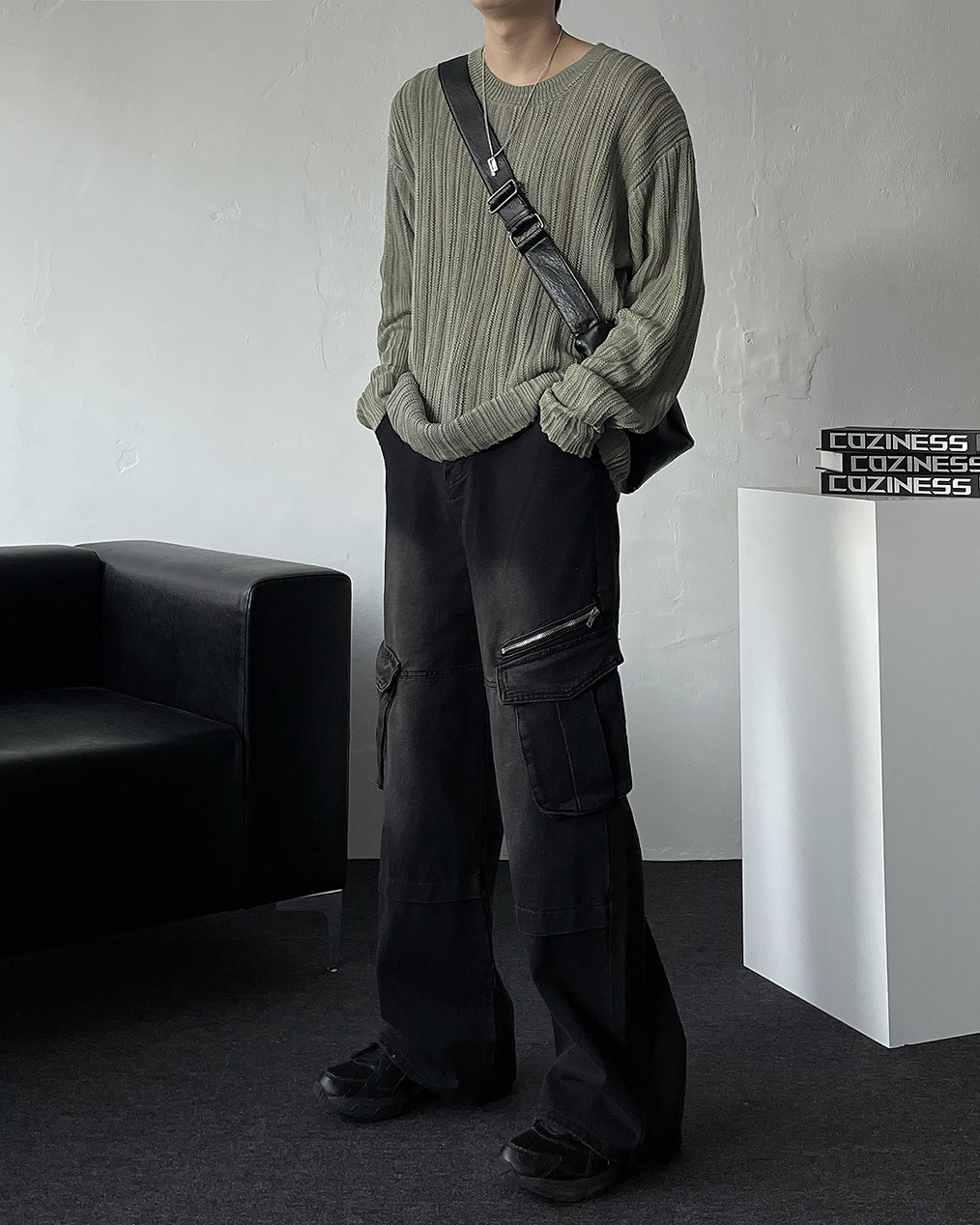 남자 보카시 시스루 긴팔 니트