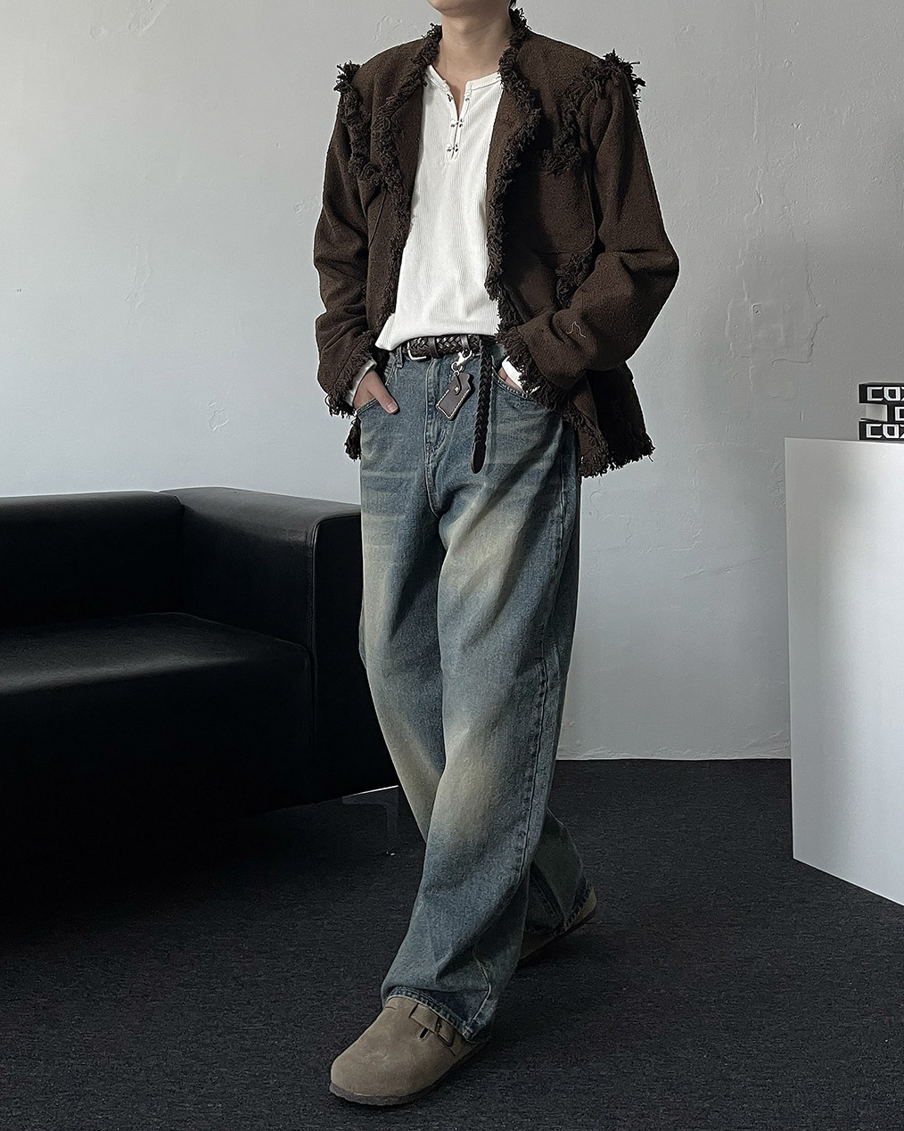 남자 간절기 트위드 자켓