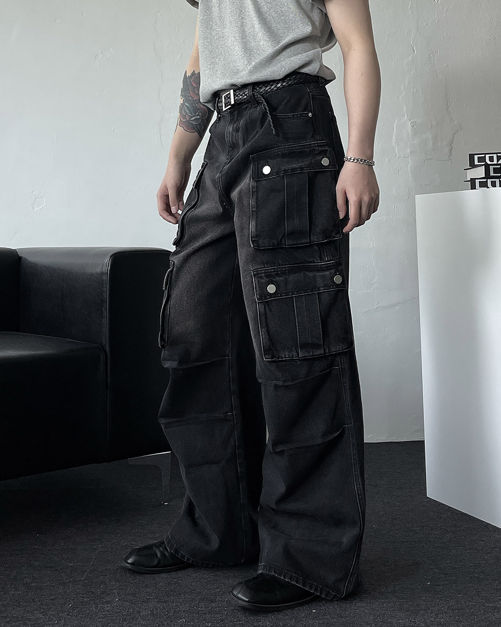 남자 파라슈트 카고 흑청바지