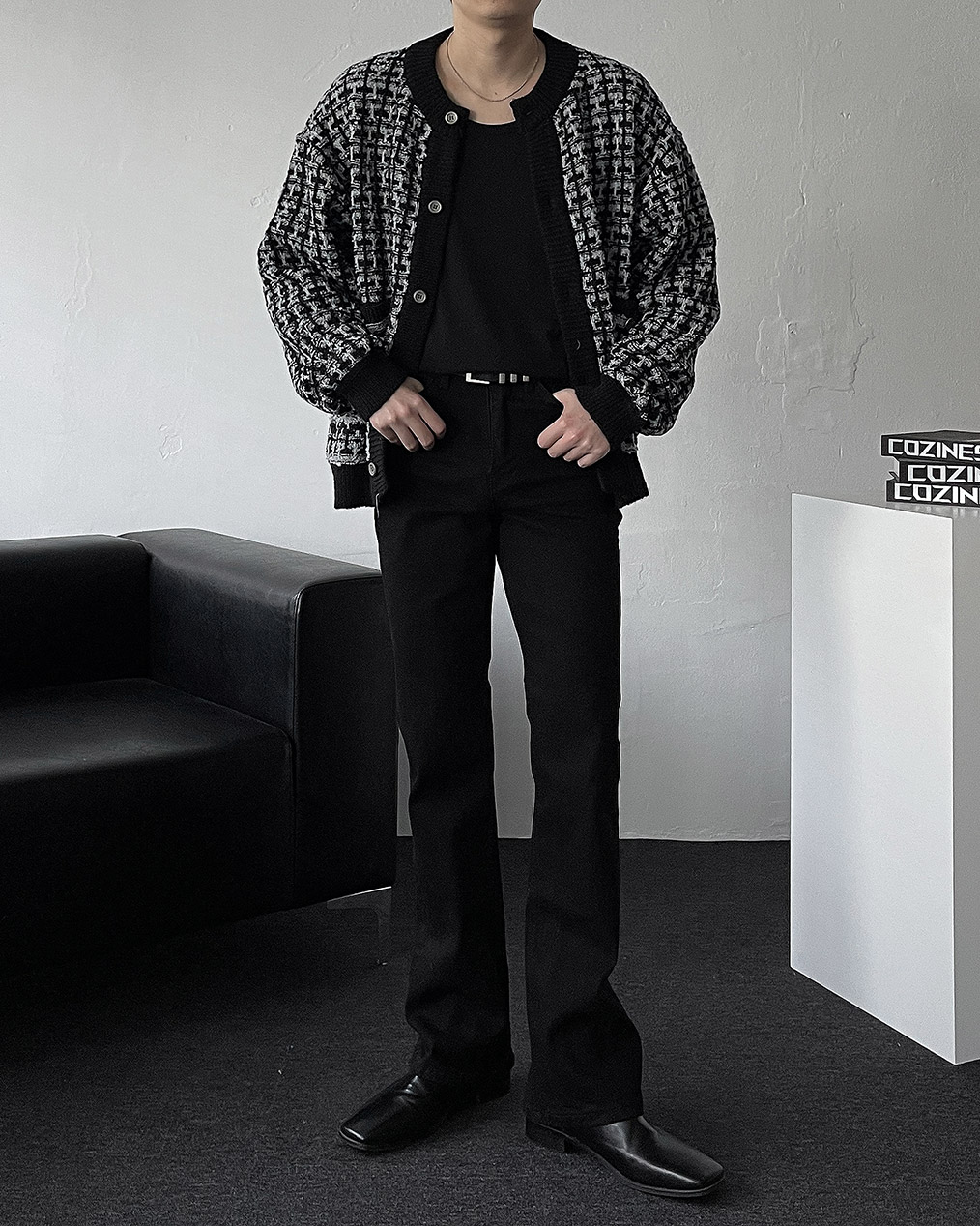 남자 트위드 니트 가디건