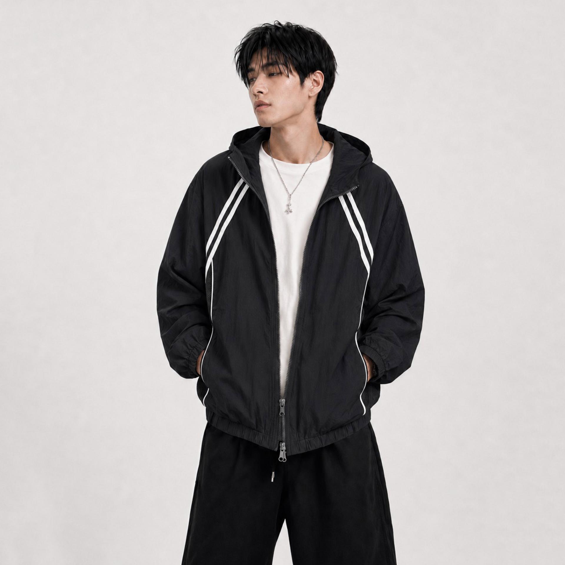 오브 사선 라인 후드 윈드브레이커 (2 colors)