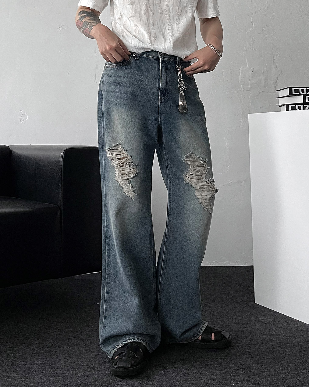 남자 찢청바지 코디