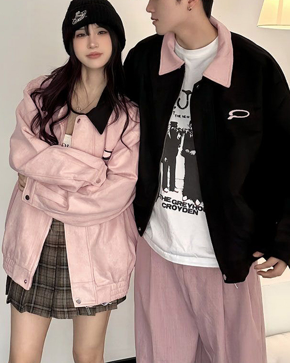 커플 배색 야구점퍼