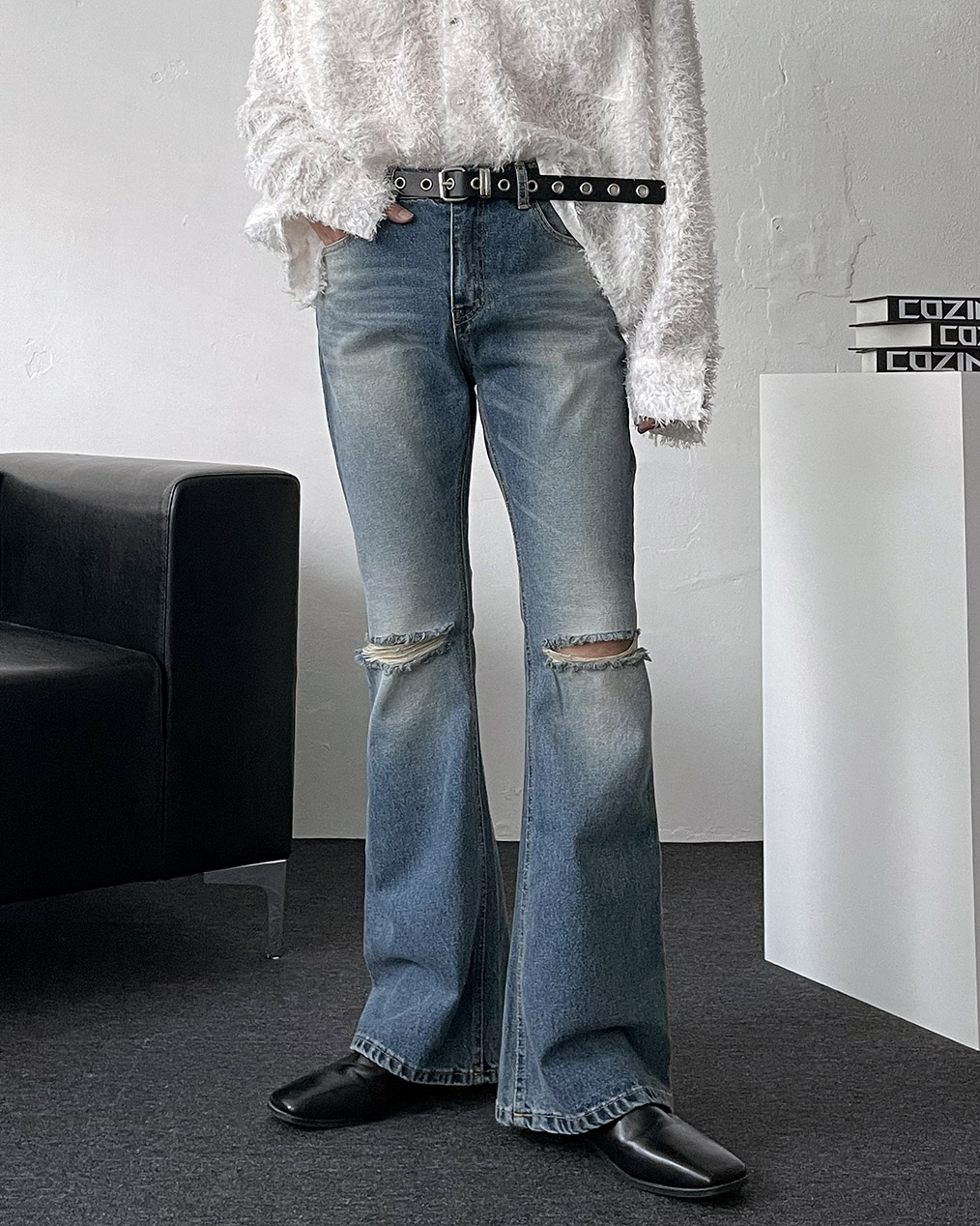 남자 커팅 데미지 청바지