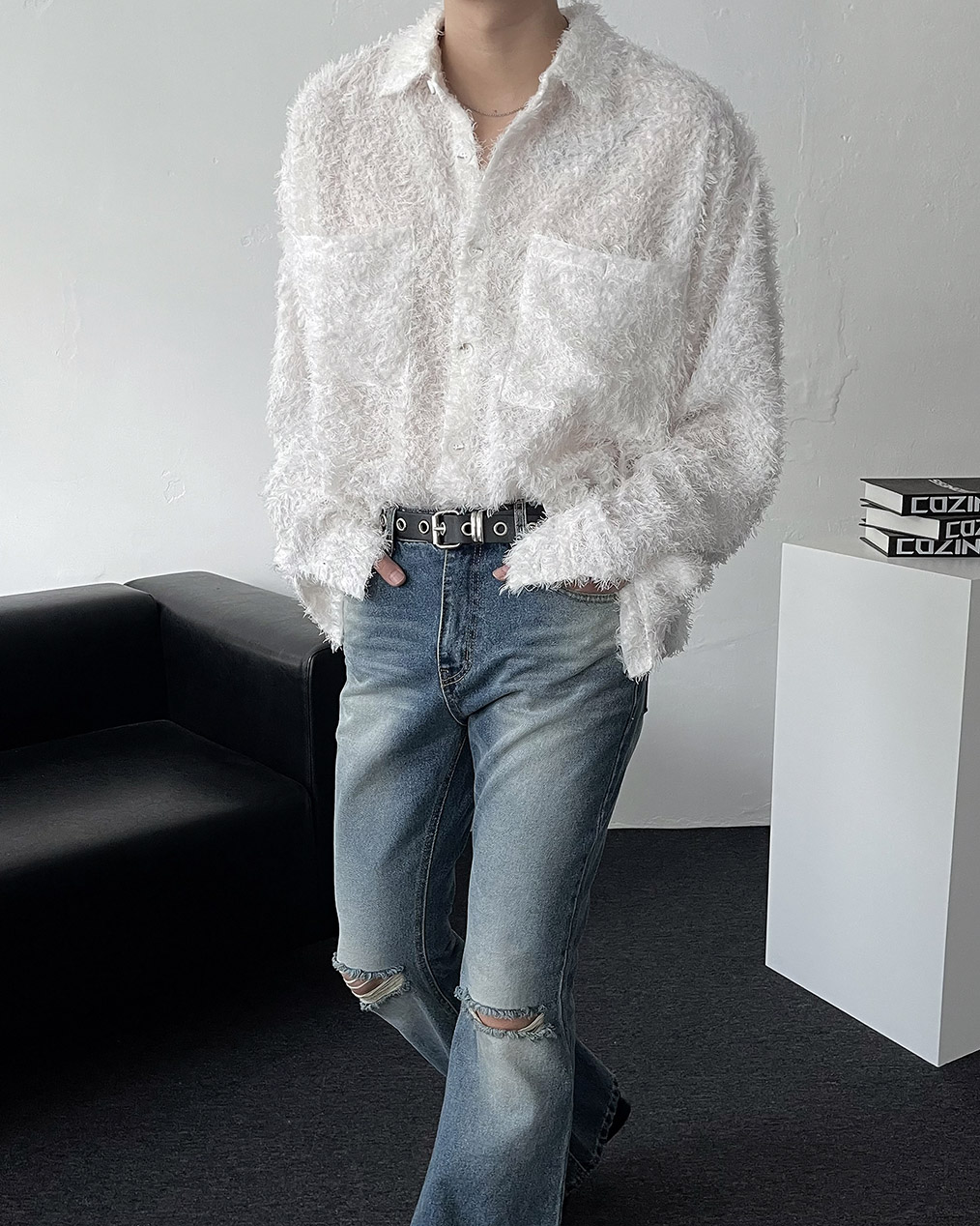 남자 모헤어 긴팔 셔츠