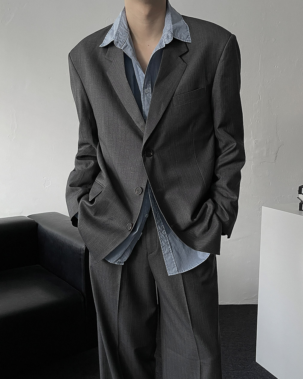 남자 대디핏 스트라이프 자켓