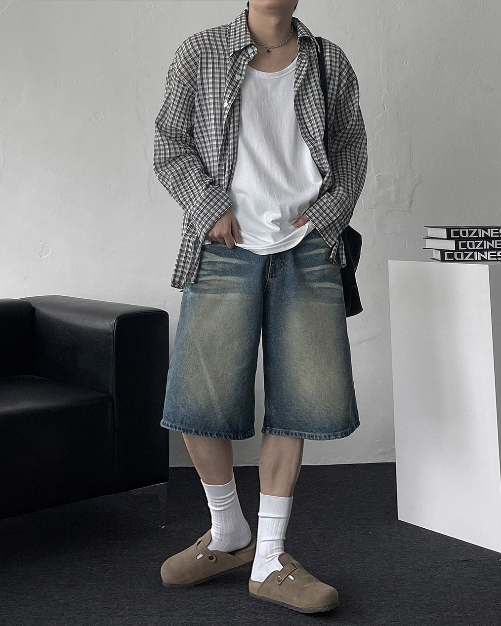 남자 여름 체크 셔츠