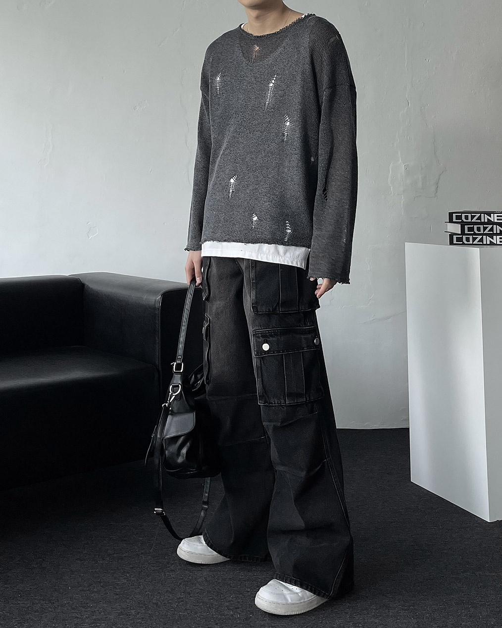 남자 데미지 레이어드 긴팔 티셔츠