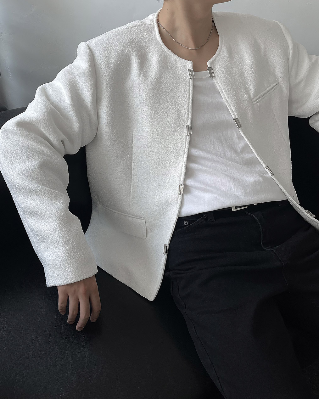 남자 간절기 트위드 자켓