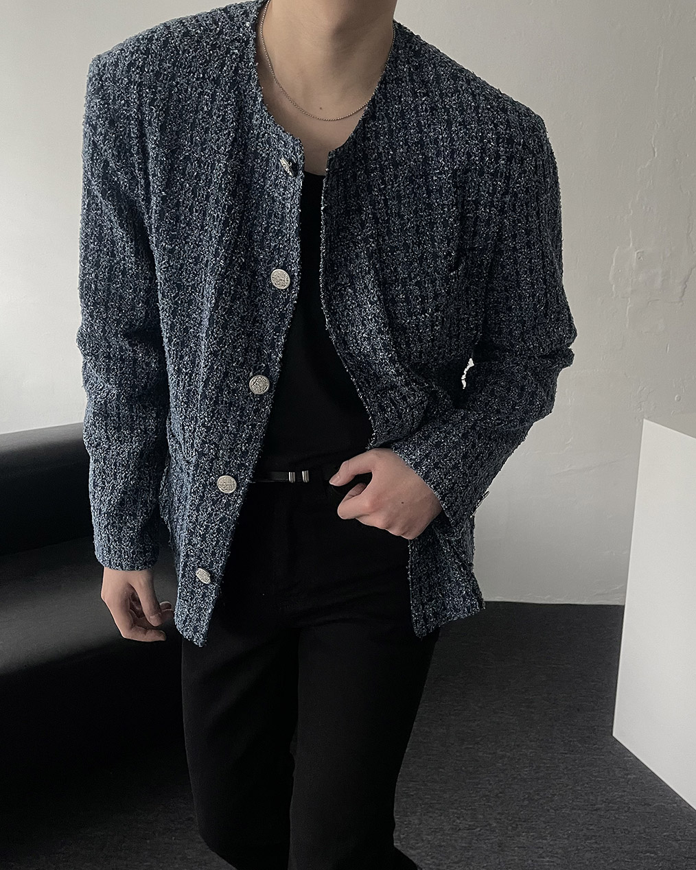 남자 봄 가을 트위드 자켓