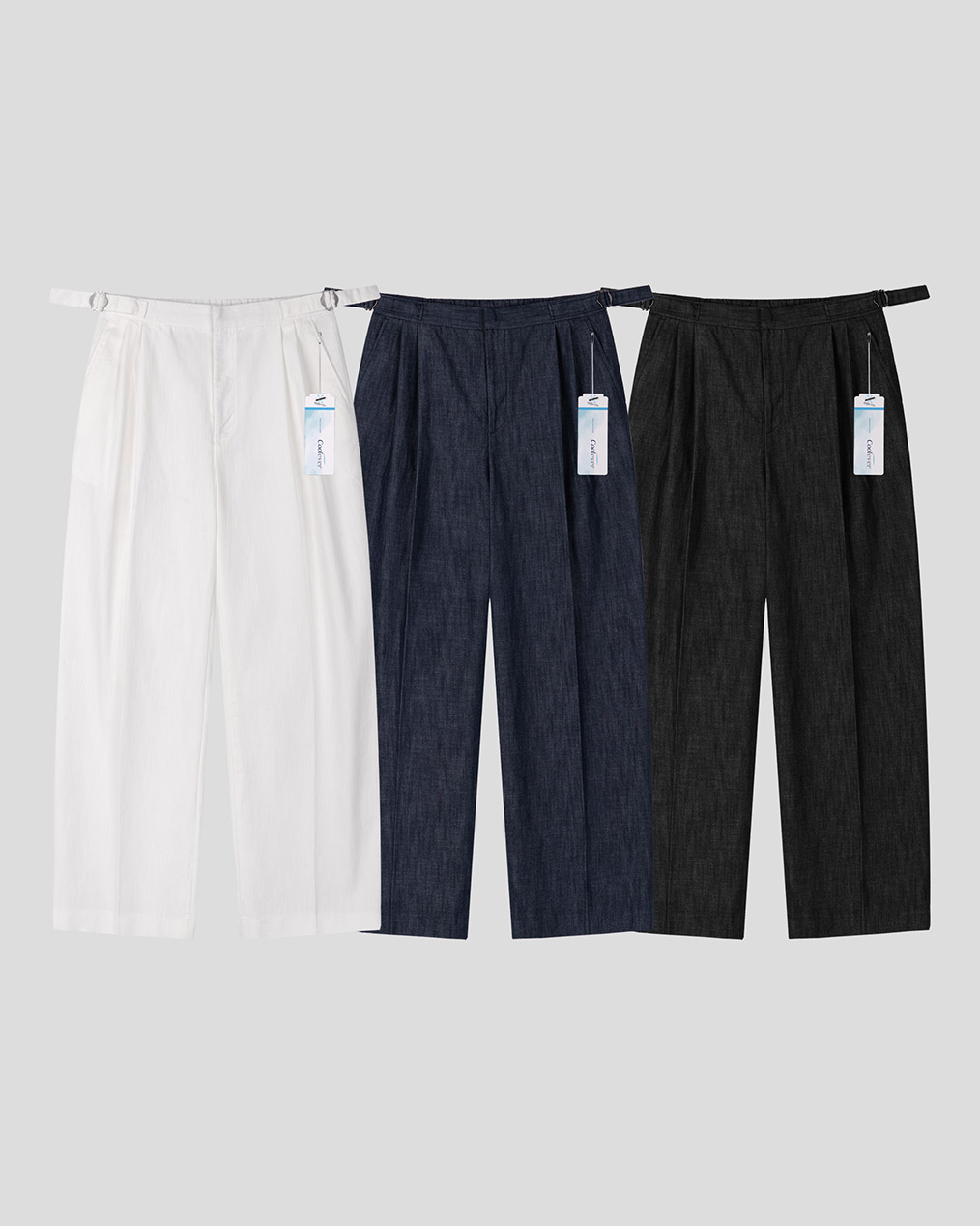 남자 비조 밴딩 와이드 팬츠