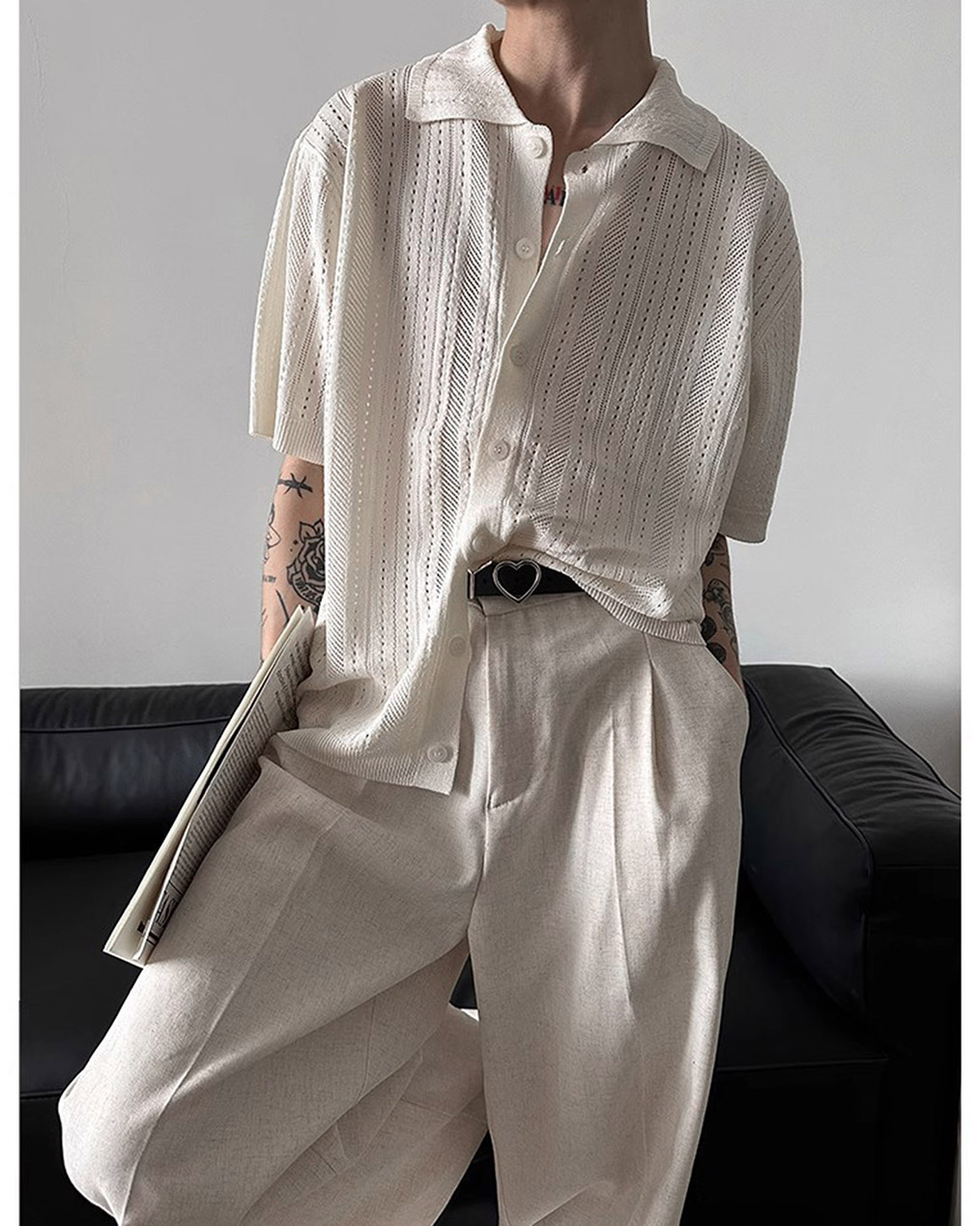 남자 반팔 가디건 코디