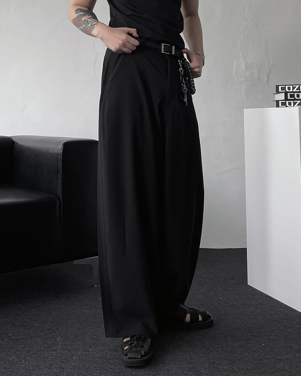 남자 노턱 와이드 슬랙스