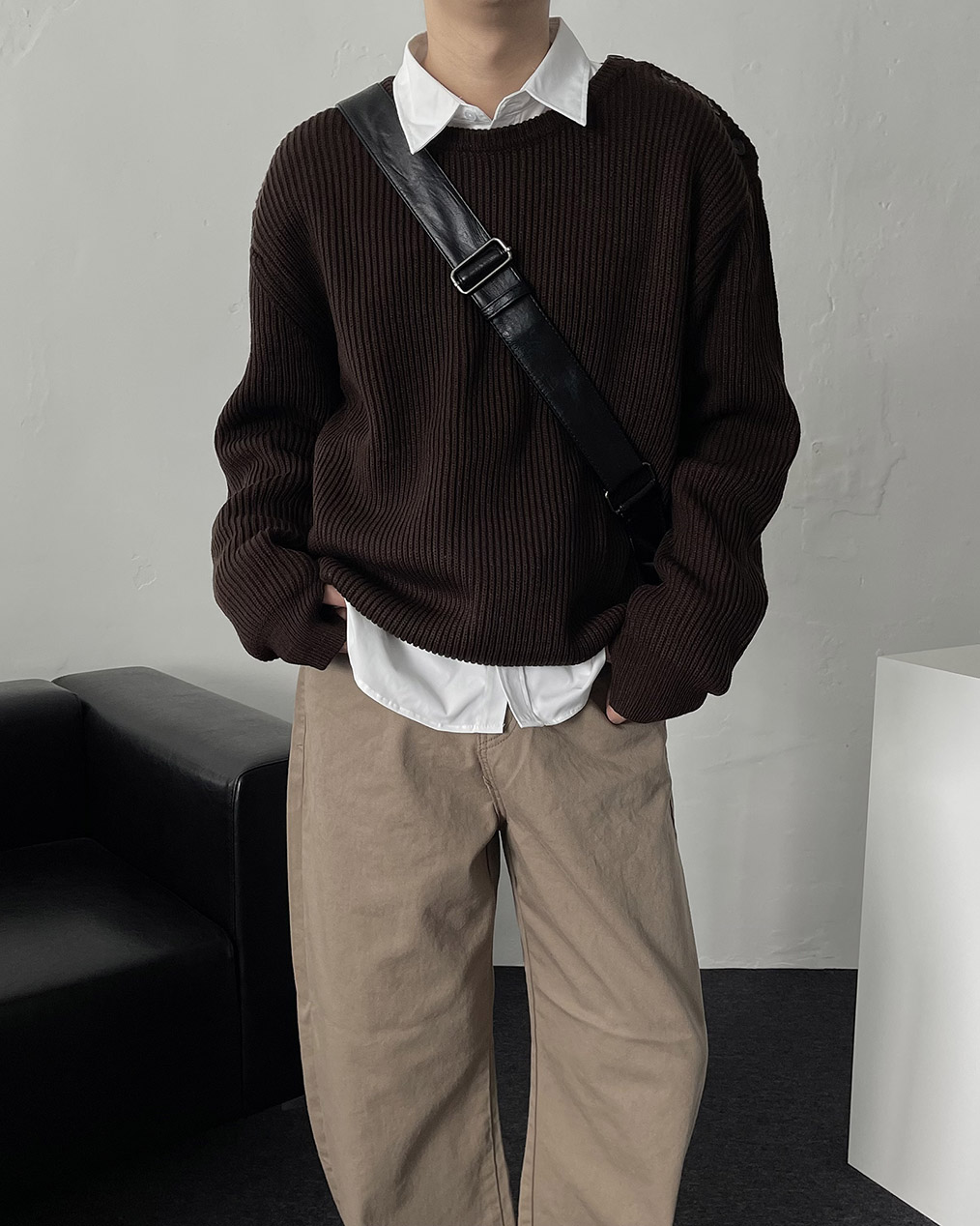 남자 두꺼운 라운드 워머 니트