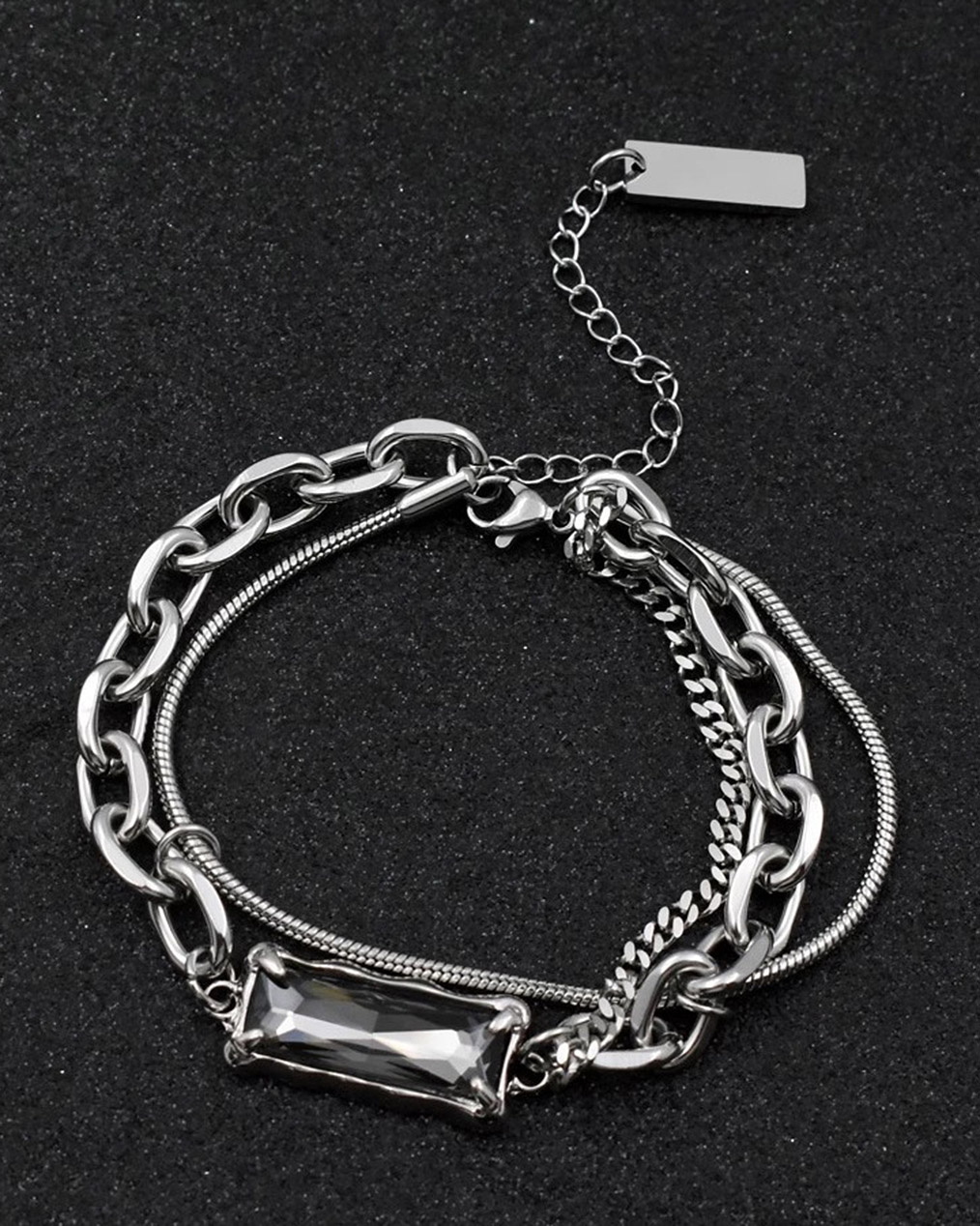 커플 실버 블랙 스톤 팔찌