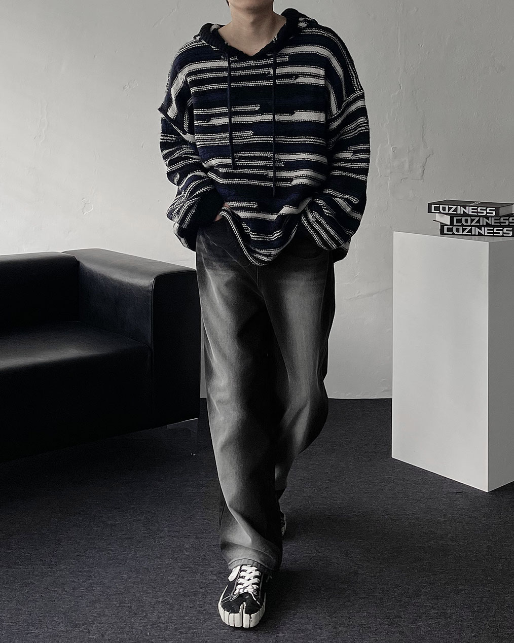 남자 울 후드 니트