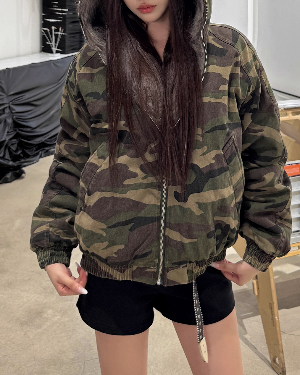 커플 누빔 후드 점퍼