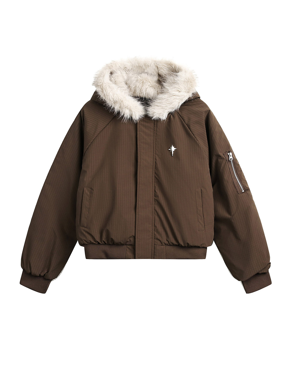 남자 브로치 후드 퍼 점퍼