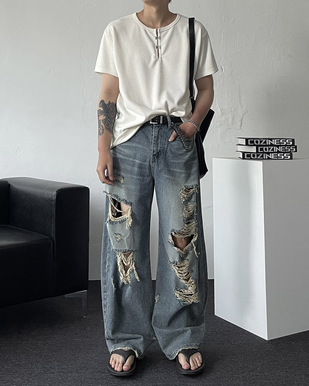 남자 여름 찢청바지 코디
