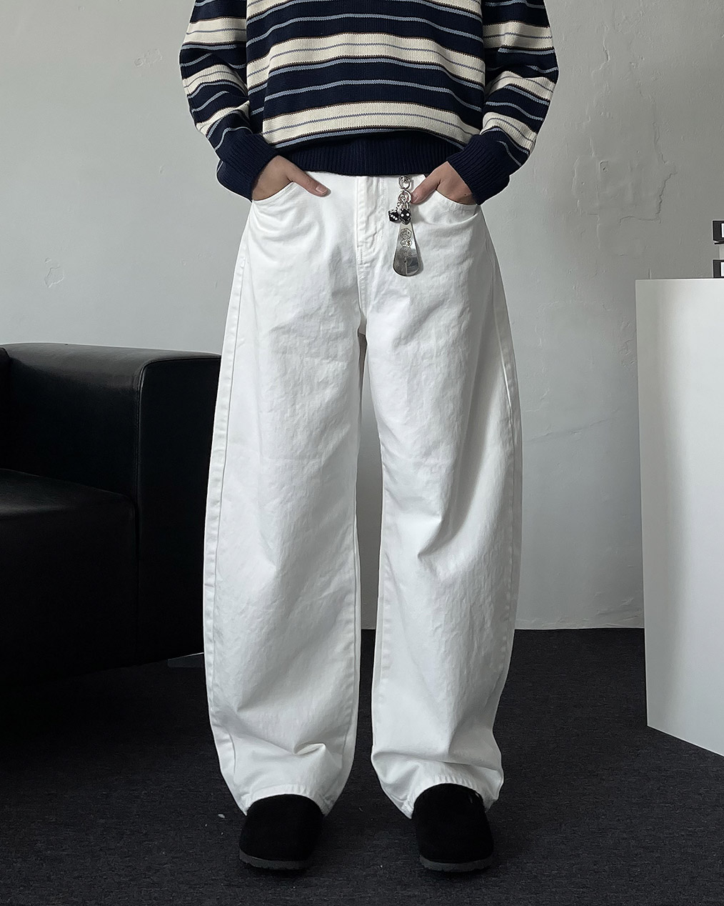 남자 커브드 와이드 벌룬 팬츠