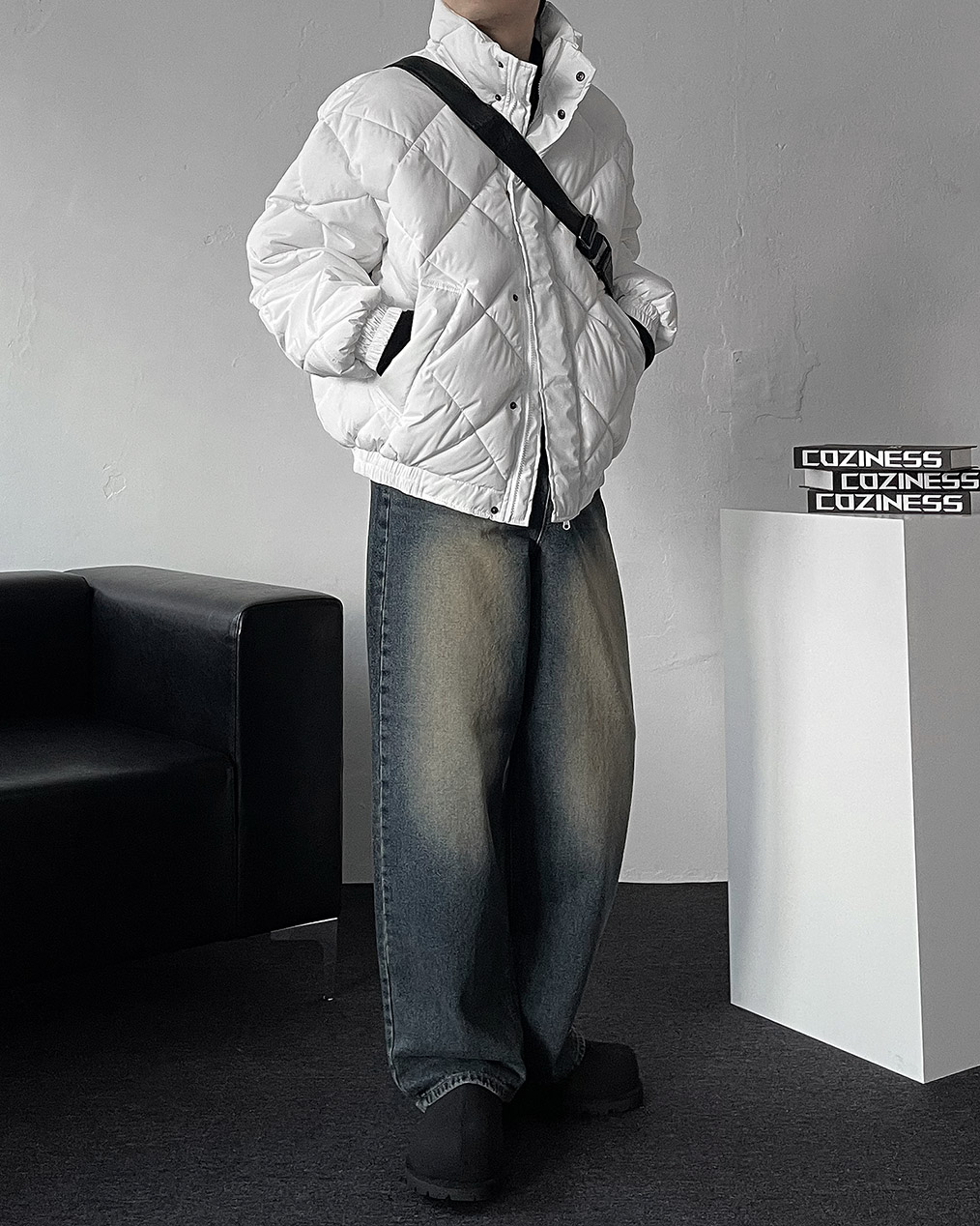 남자 진청 와이드 데님 팬츠