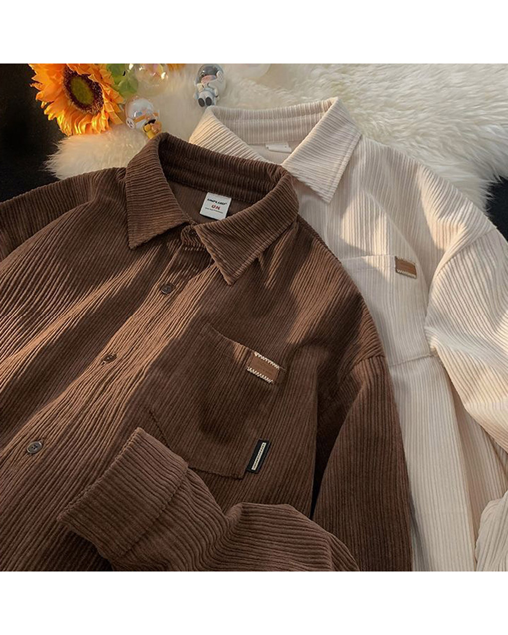 남자 코듀로이 포켓 긴팔 셔츠