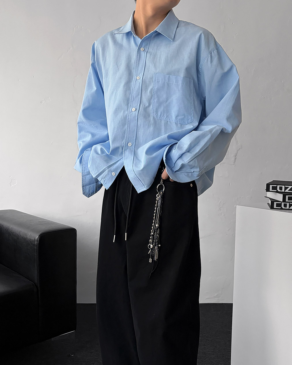 남자 코튼 크롭 셔츠